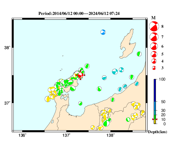 過去に起きた地震の初動発震機構解