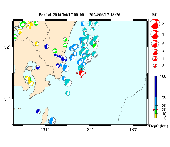 過去に起きた地震の初動発震機構解