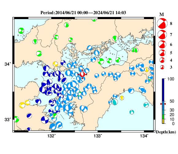 過去に起きた地震の初動発震機構解