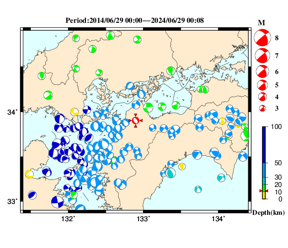 過去に起きた地震の初動発震機構解
