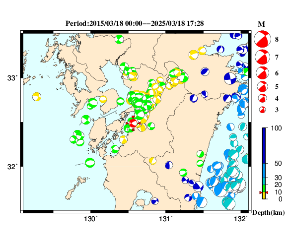 過去に起きた地震の初動発震機構解