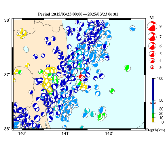 過去に起きた地震の初動発震機構解
