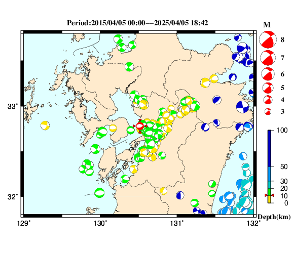 過去に起きた地震の初動発震機構解