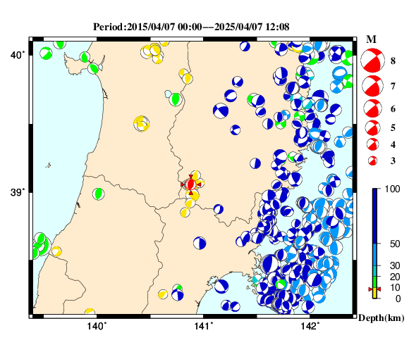 過去に起きた地震の初動発震機構解