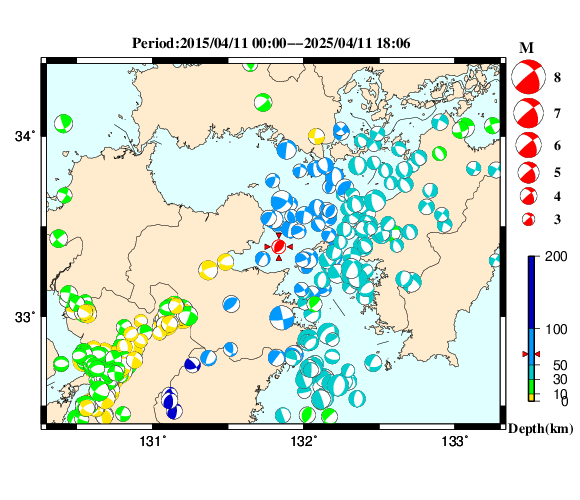 過去に起きた地震の初動発震機構解