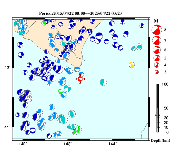 過去に起きた地震の初動発震機構解