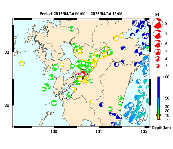 過去に起きた地震の初動発震機構解
