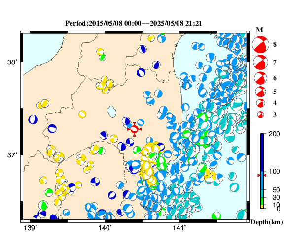 過去に起きた地震の初動発震機構解