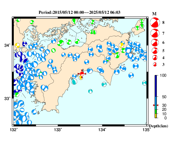 過去に起きた地震の初動発震機構解