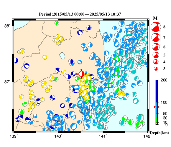 過去に起きた地震の初動発震機構解