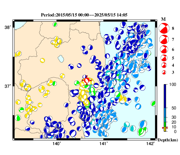 過去に起きた地震の初動発震機構解
