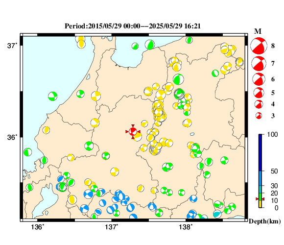 過去に起きた地震の初動発震機構解