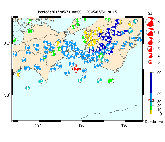 過去に起きた地震の初動発震機構解
