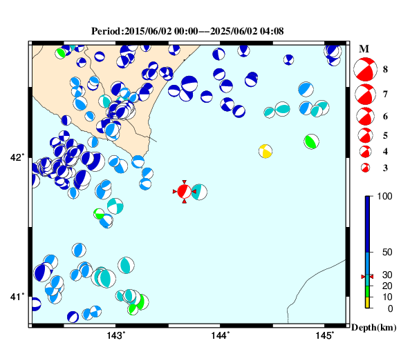 過去に起きた地震の初動発震機構解