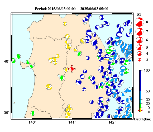過去に起きた地震の初動発震機構解