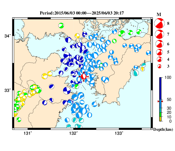 過去に起きた地震の初動発震機構解