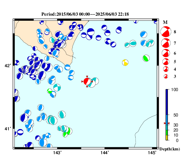 過去に起きた地震の初動発震機構解