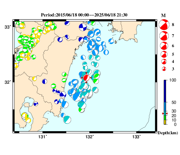 過去に起きた地震の初動発震機構解