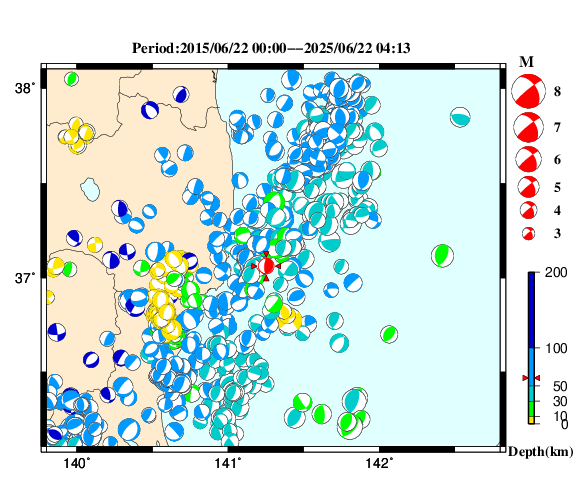 過去に起きた地震の初動発震機構解