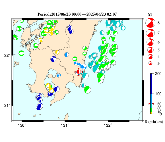 過去に起きた地震の初動発震機構解