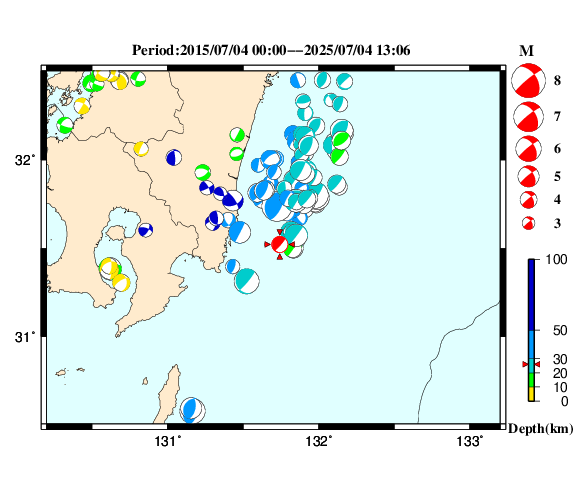 過去に起きた地震の初動発震機構解