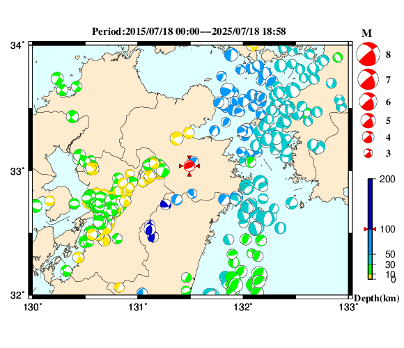 過去に起きた地震の初動発震機構解
