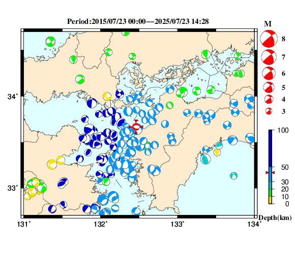 過去に起きた地震の初動発震機構解