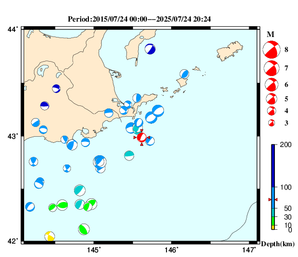 過去に起きた地震の初動発震機構解