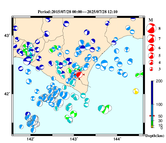過去に起きた地震の初動発震機構解
