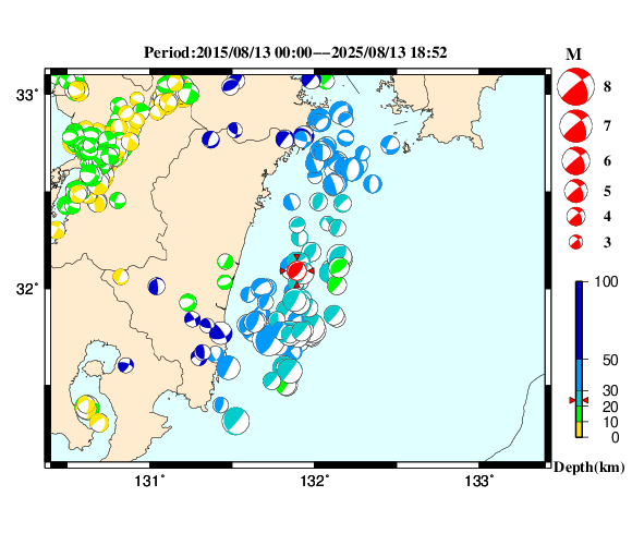 過去に起きた地震の初動発震機構解