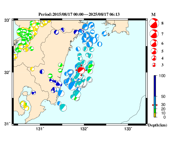過去に起きた地震の初動発震機構解