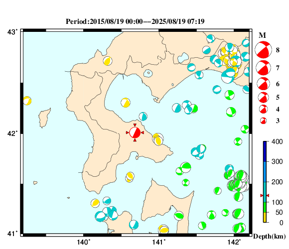 過去に起きた地震の初動発震機構解