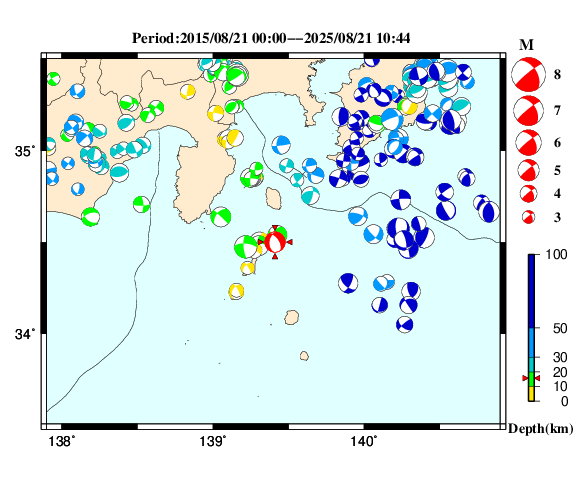 過去に起きた地震の初動発震機構解