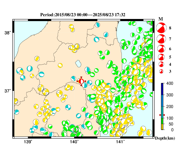 過去に起きた地震の初動発震機構解