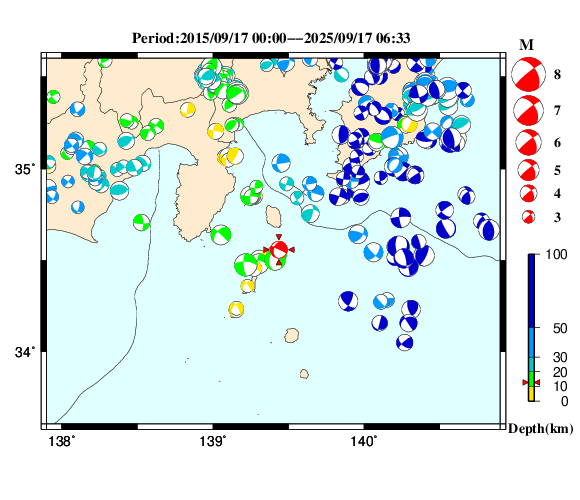 過去に起きた地震の初動発震機構解