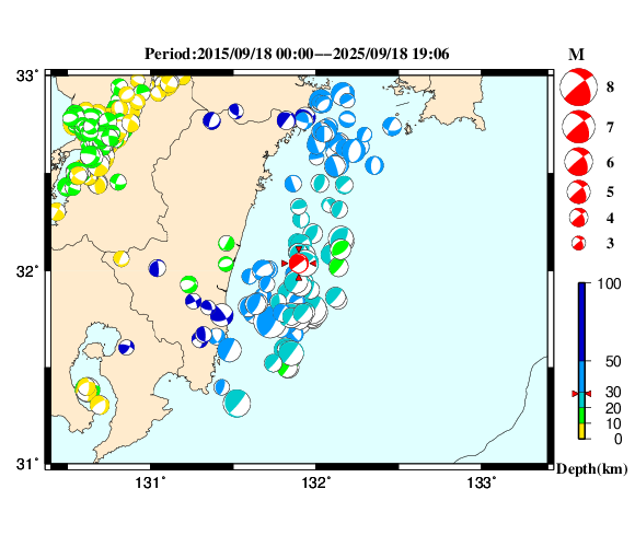 過去に起きた地震の初動発震機構解