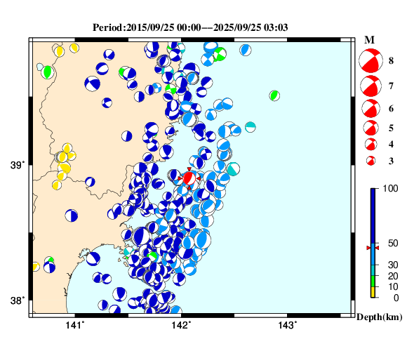 過去に起きた地震の初動発震機構解