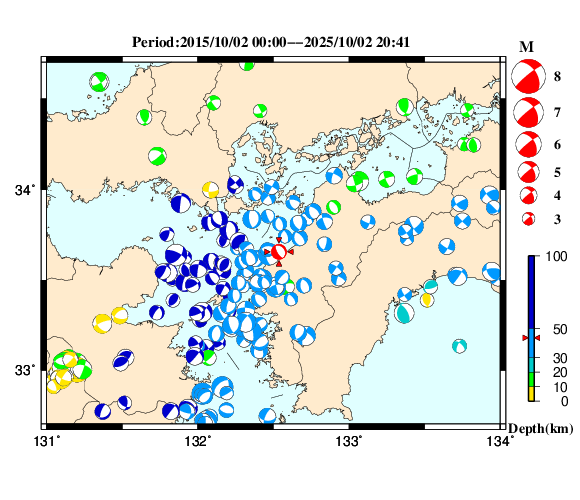 過去に起きた地震の初動発震機構解