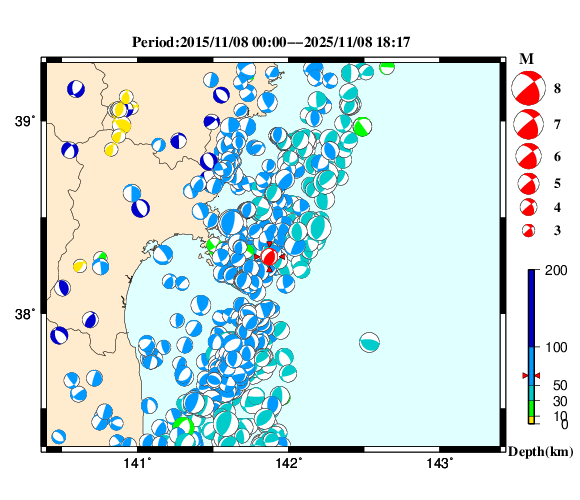 過去に起きた地震の初動発震機構解