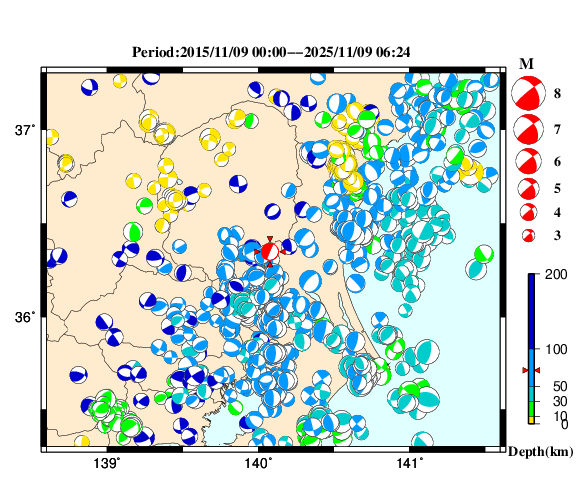 過去に起きた地震の初動発震機構解