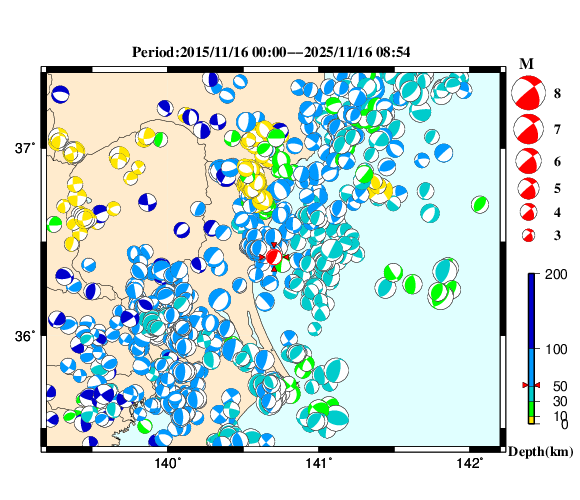 過去に起きた地震の初動発震機構解