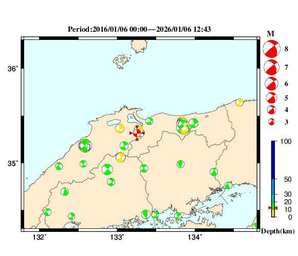過去に起きた地震の初動発震機構解