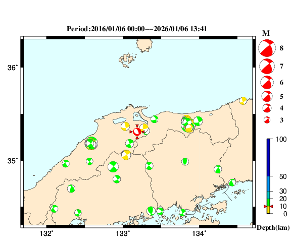過去に起きた地震の初動発震機構解