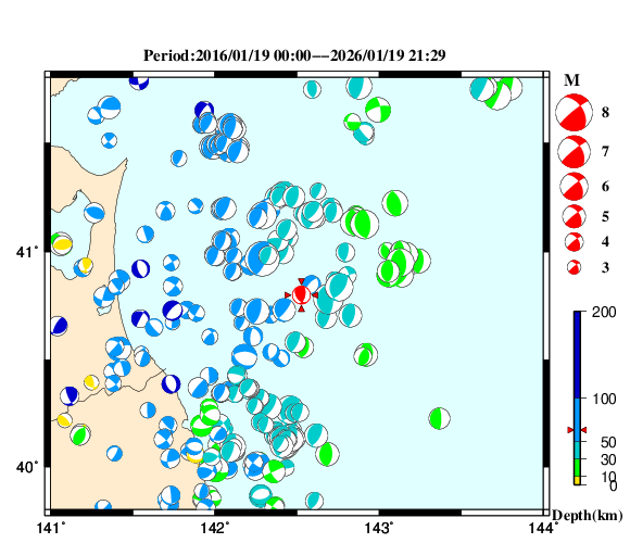 過去に起きた地震の初動発震機構解