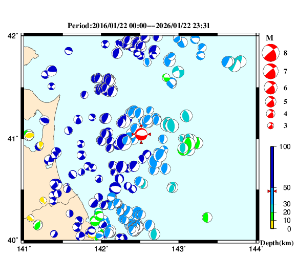 過去に起きた地震の初動発震機構解