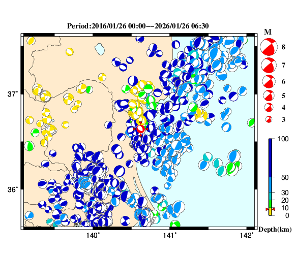 過去に起きた地震の初動発震機構解