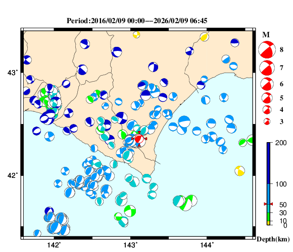 過去に起きた地震の初動発震機構解