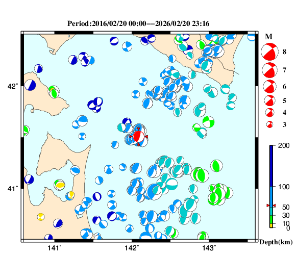 過去に起きた地震の初動発震機構解