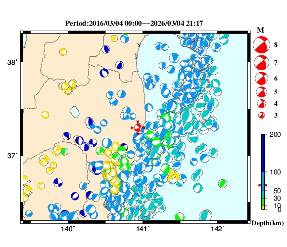 過去に起きた地震の初動発震機構解