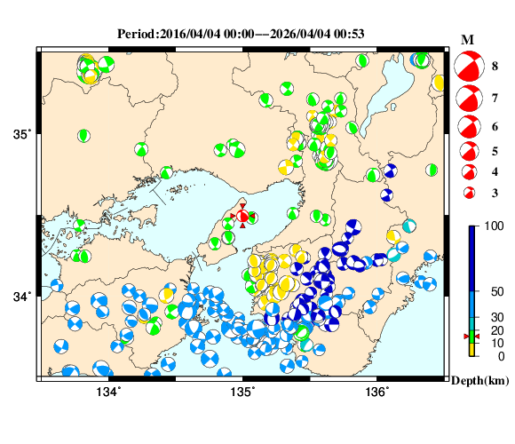 過去に起きた地震の初動発震機構解